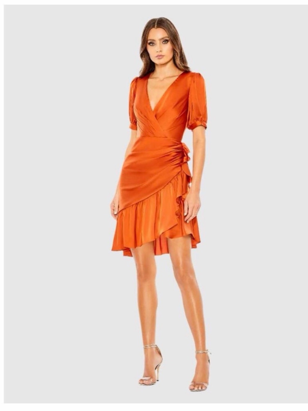 Ieena by Mac Duggal Orange Rust Ruffled Wrap Dress